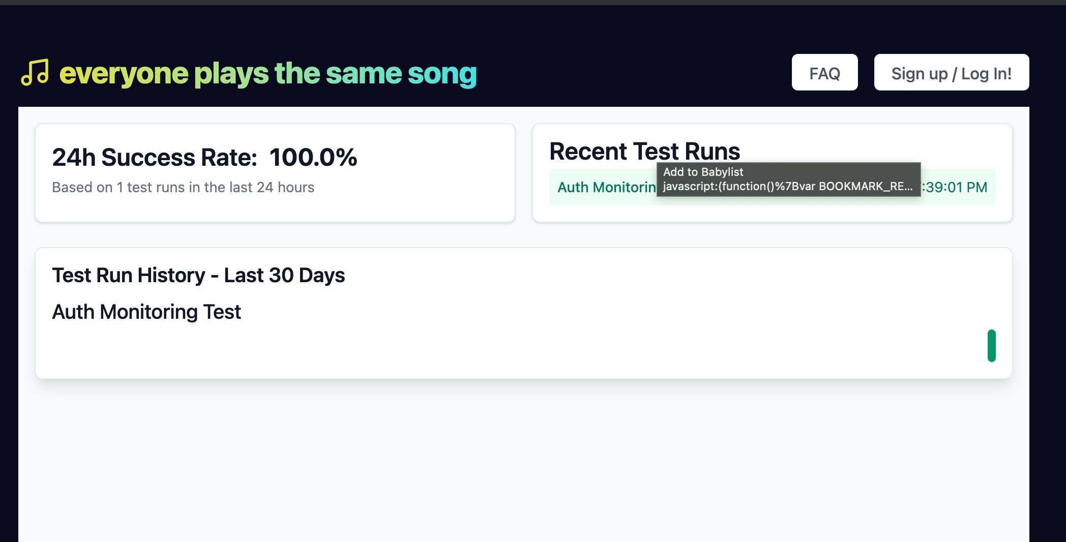 the health page shows 1 successful run... odd