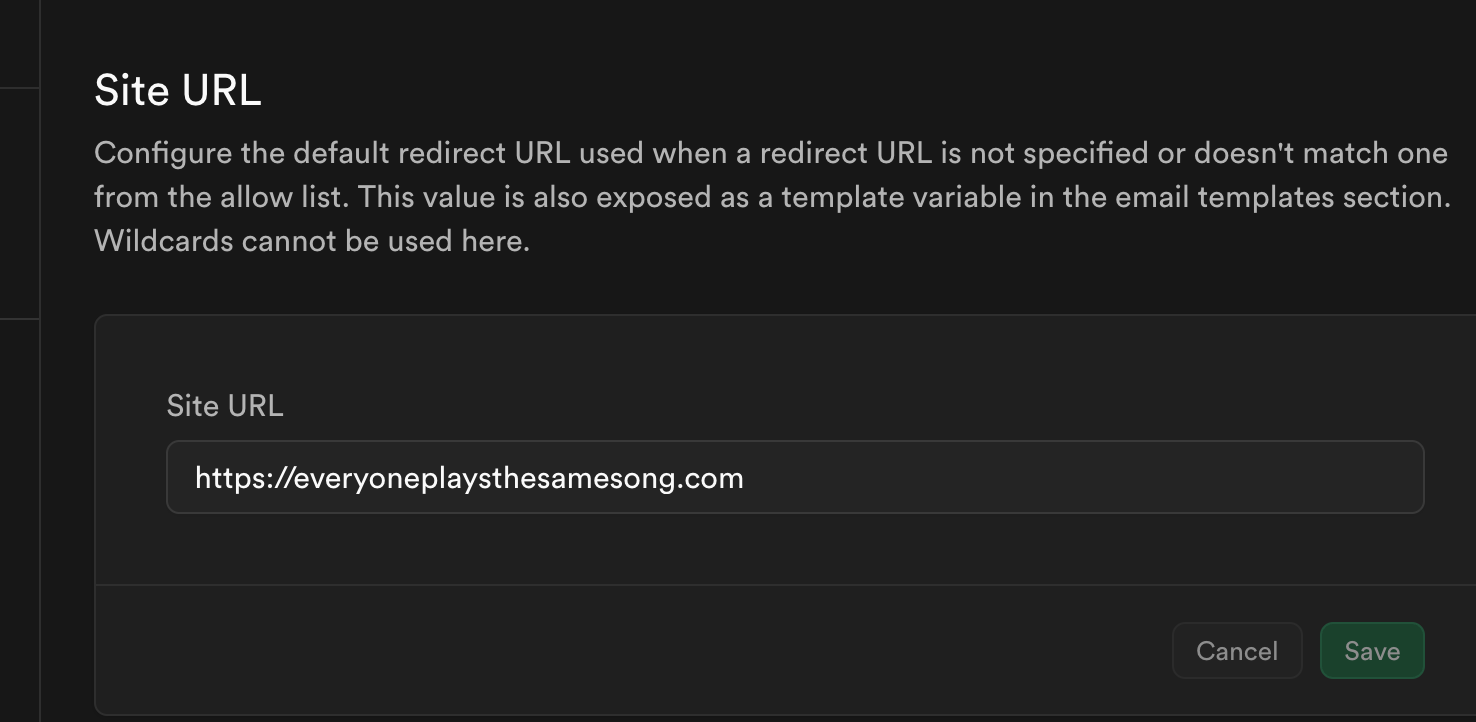 added the production website to the Site Url field in Supabase