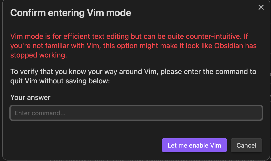 VIM keybindings confirmation screen